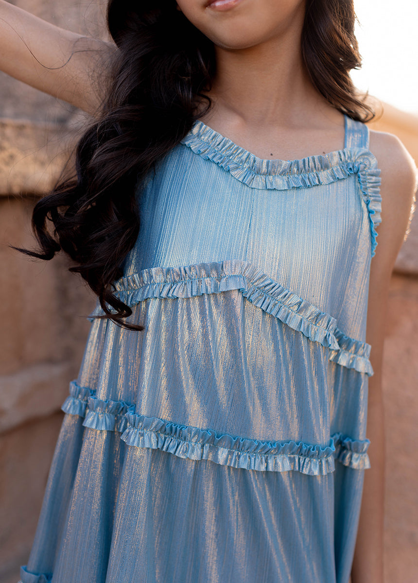 Darana Dress in Metallic Blue