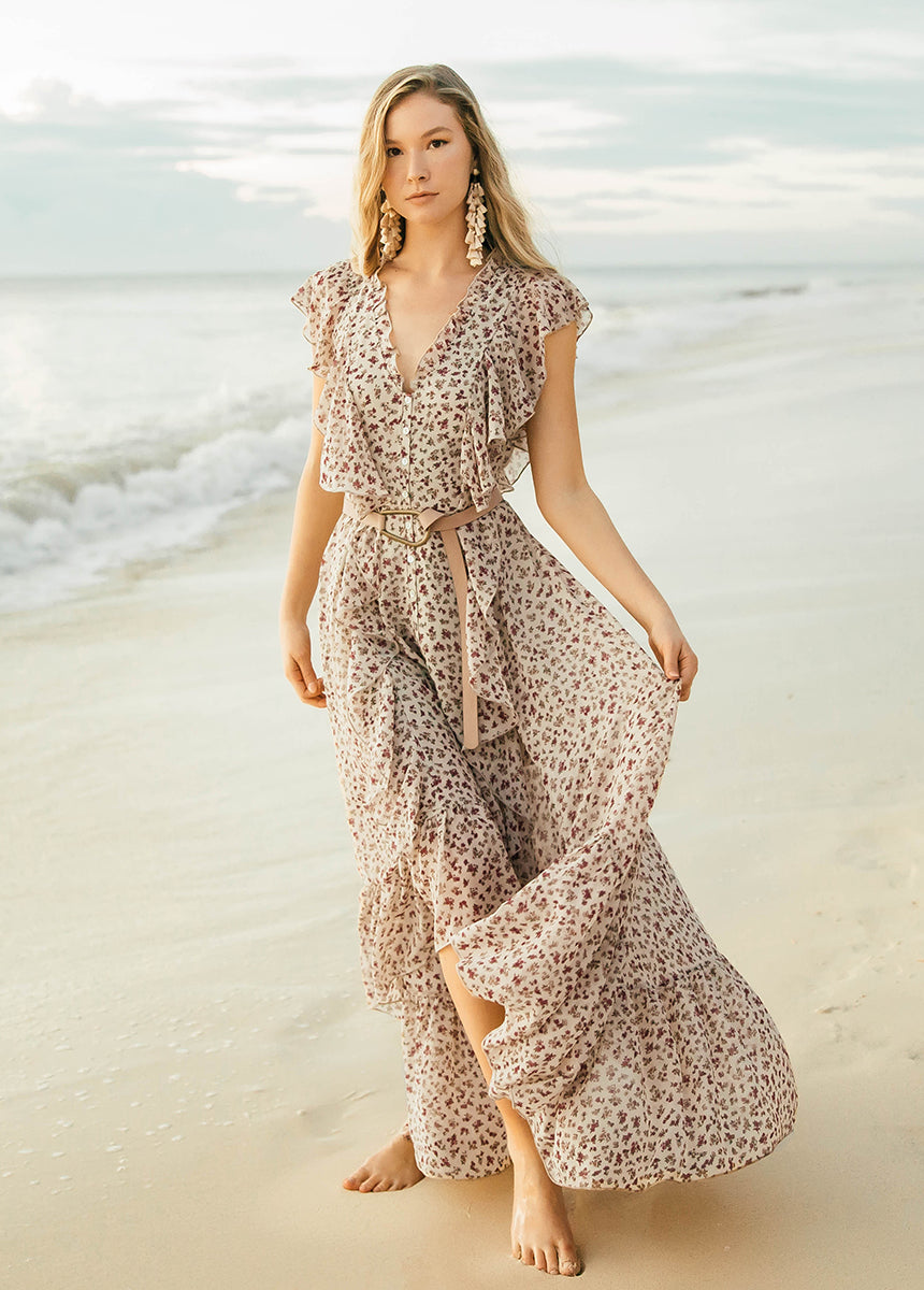 Cass Dress in Cream Ditsy Floral