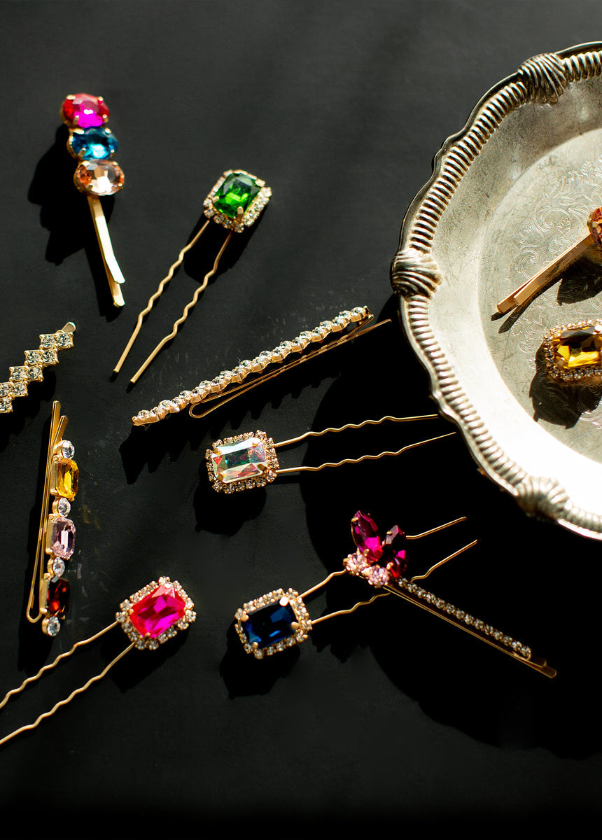 Marzie Barrette Set in Matte Gold Multi