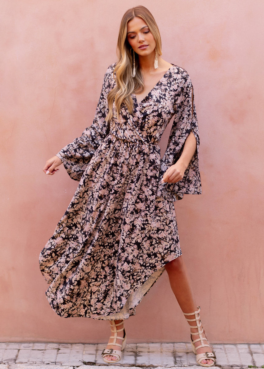 Connie Dress in Black Garden Floral