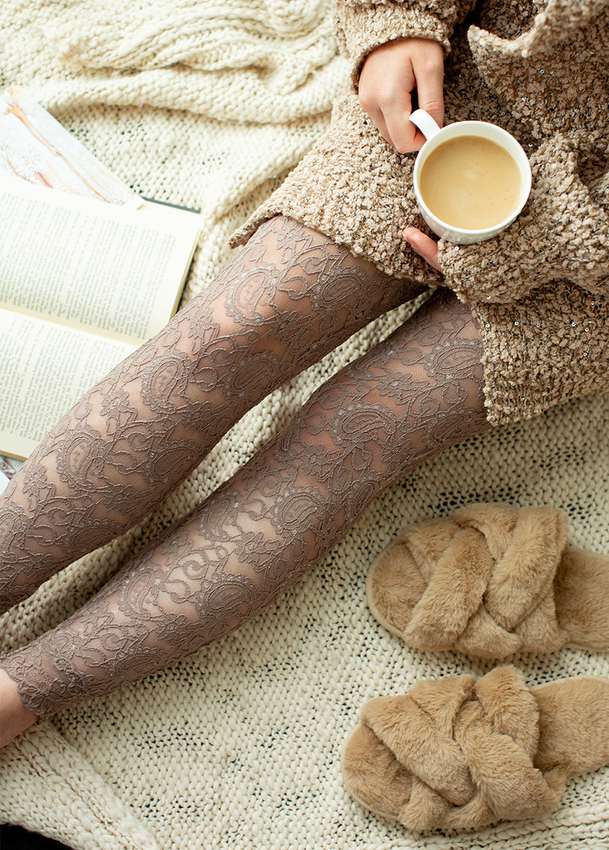 Elena Lace Leggings in Taupe