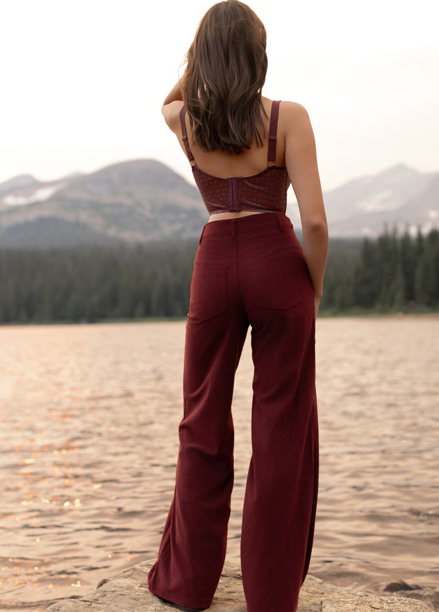 Journee Corset Top in Oxblood Medallion