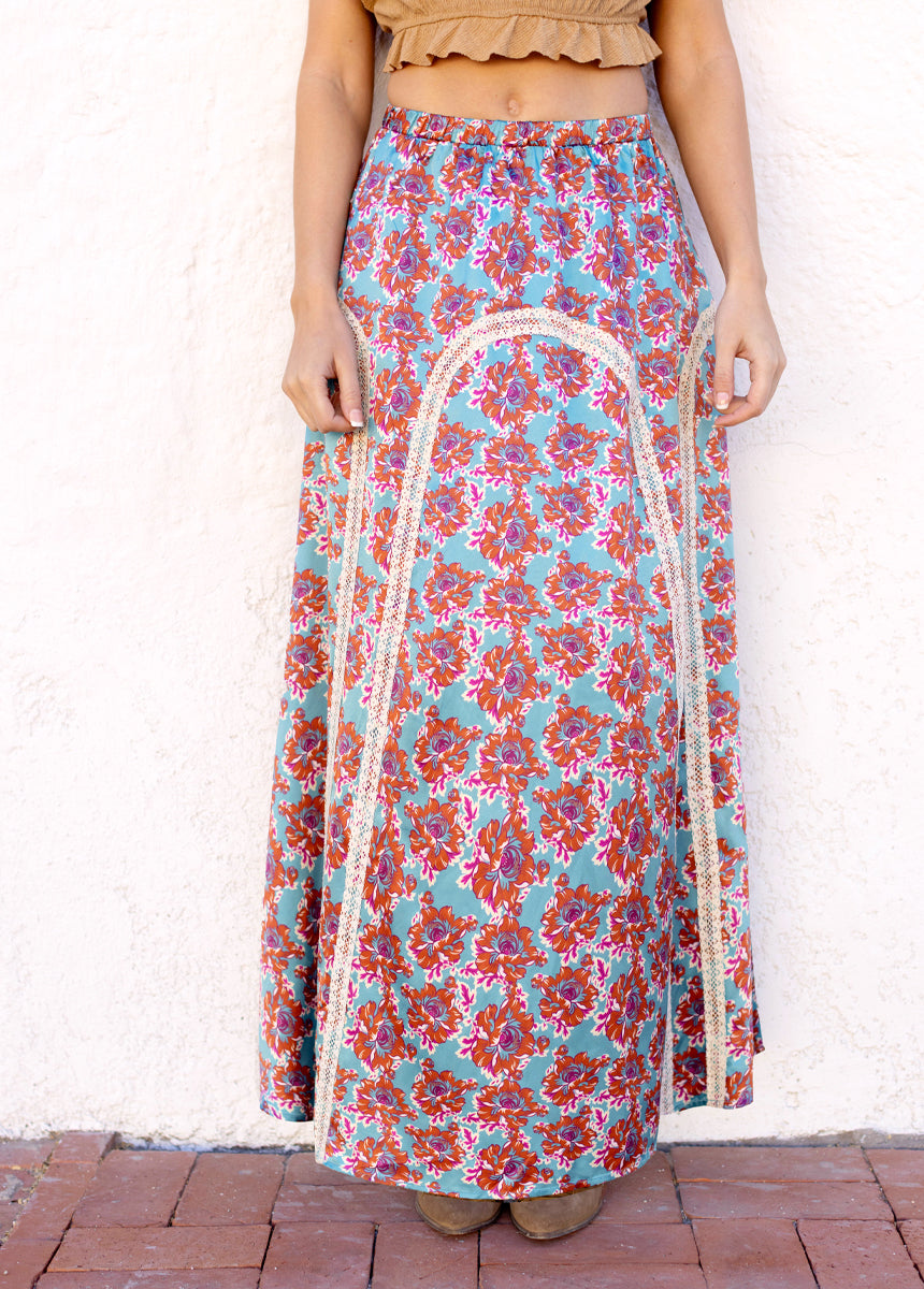 Ravina Skirt in Teal Floral