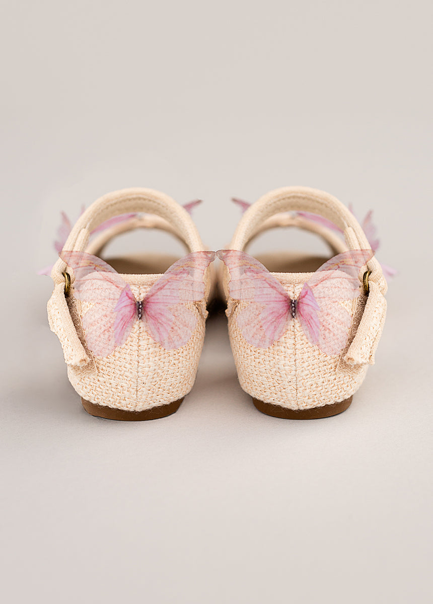 Mercedes Peep Toe Flats in Cream