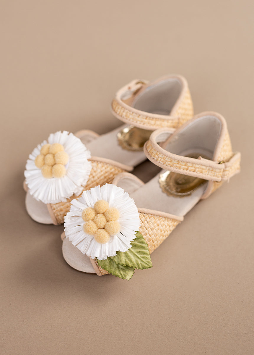 Mercedes Peep Toe Flats in Straw