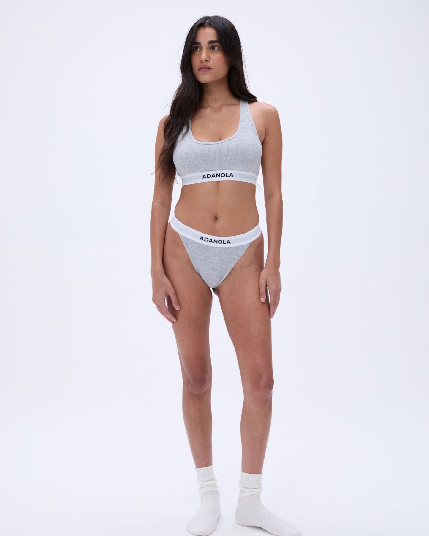 Branded Ribbed Racer Bra - Grey Melange