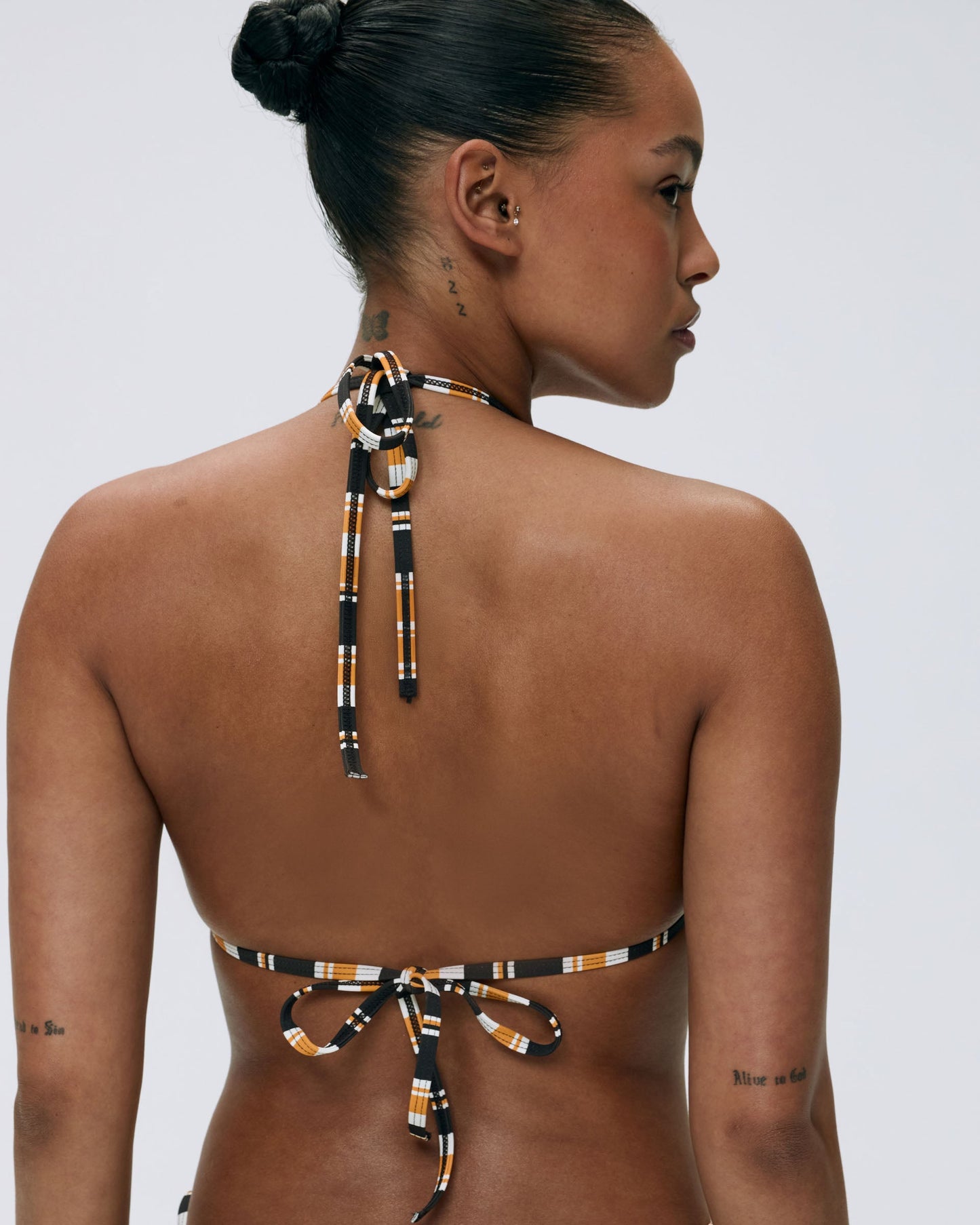 Triangle Stripe Bikini Top - Coffee Bean