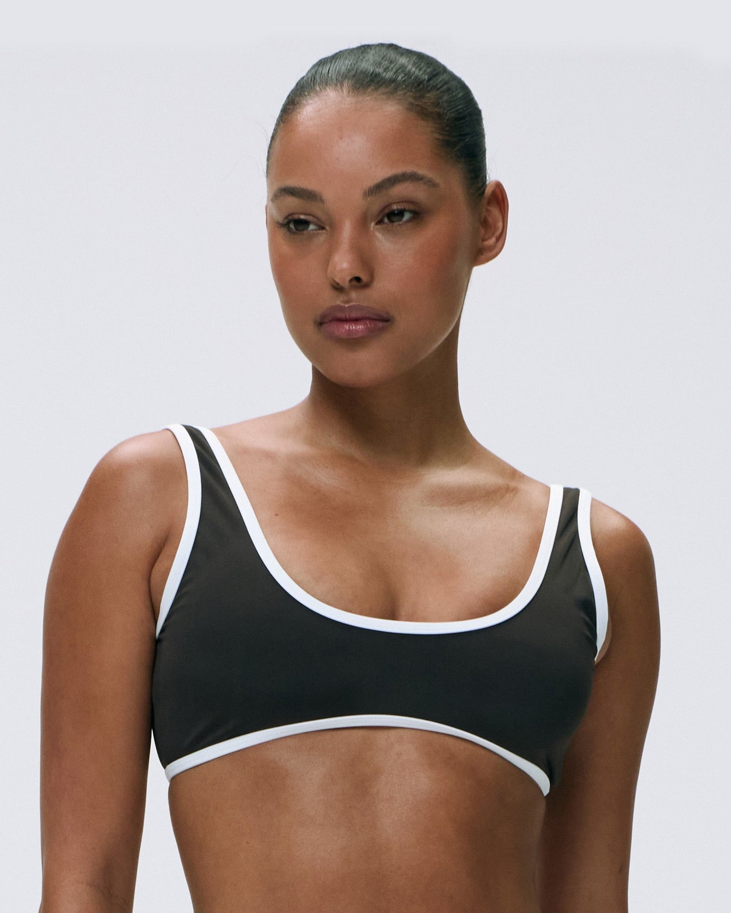 Contrast Scoop Bikini Top - Coffee Bean/Marshmallow White