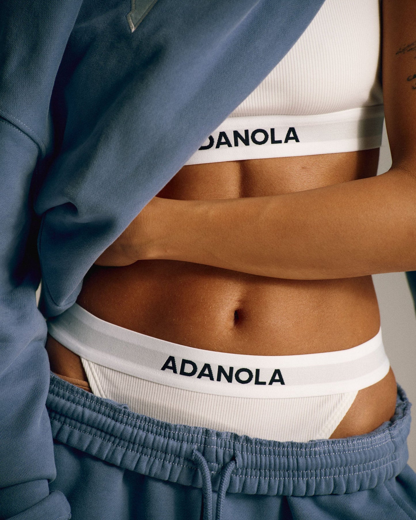 Branded Ribbed Thong - White