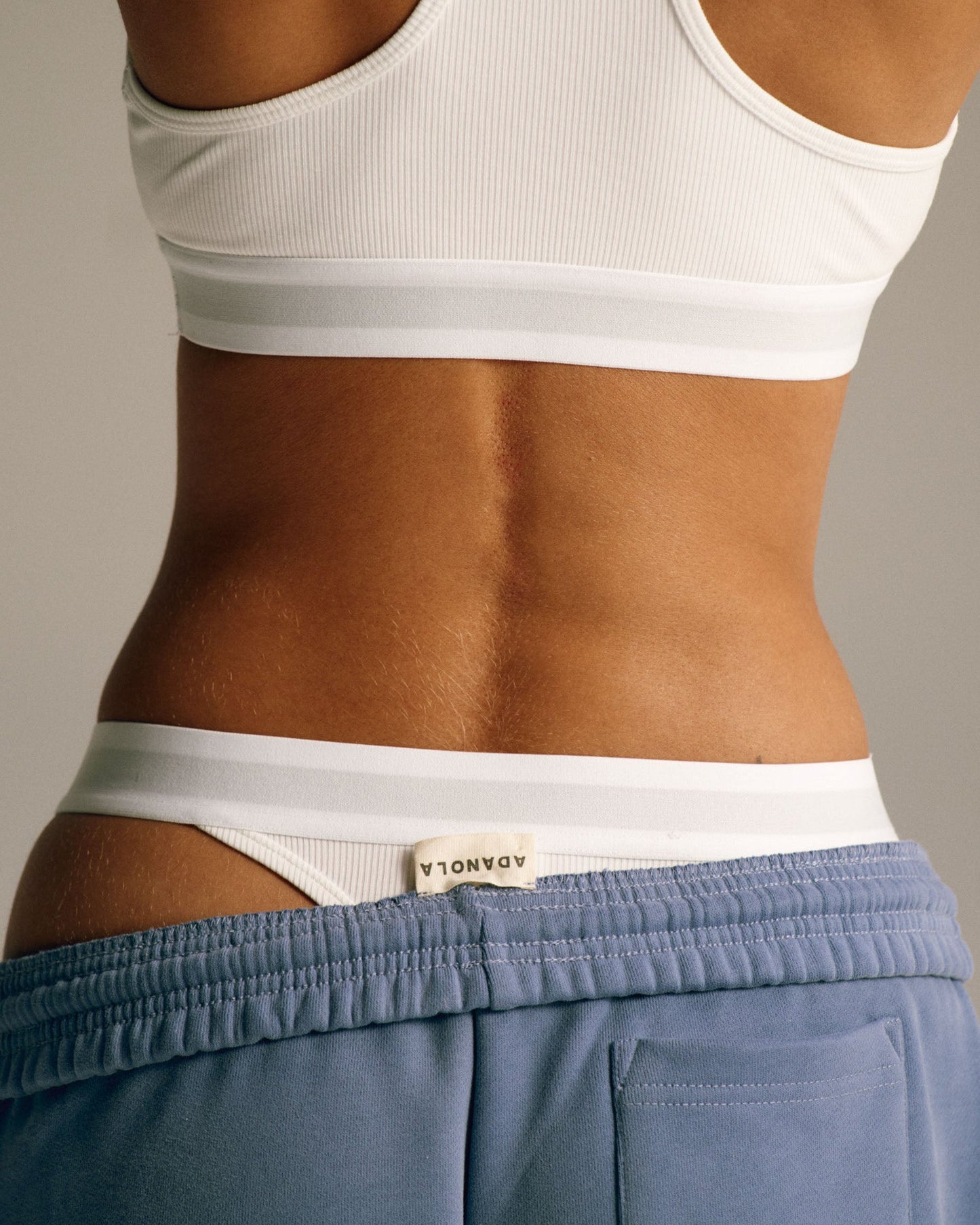 Branded Ribbed Racer Bra - White