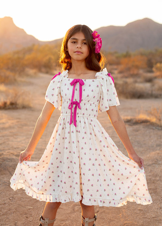 Franny Dress in Pink Floral Dot