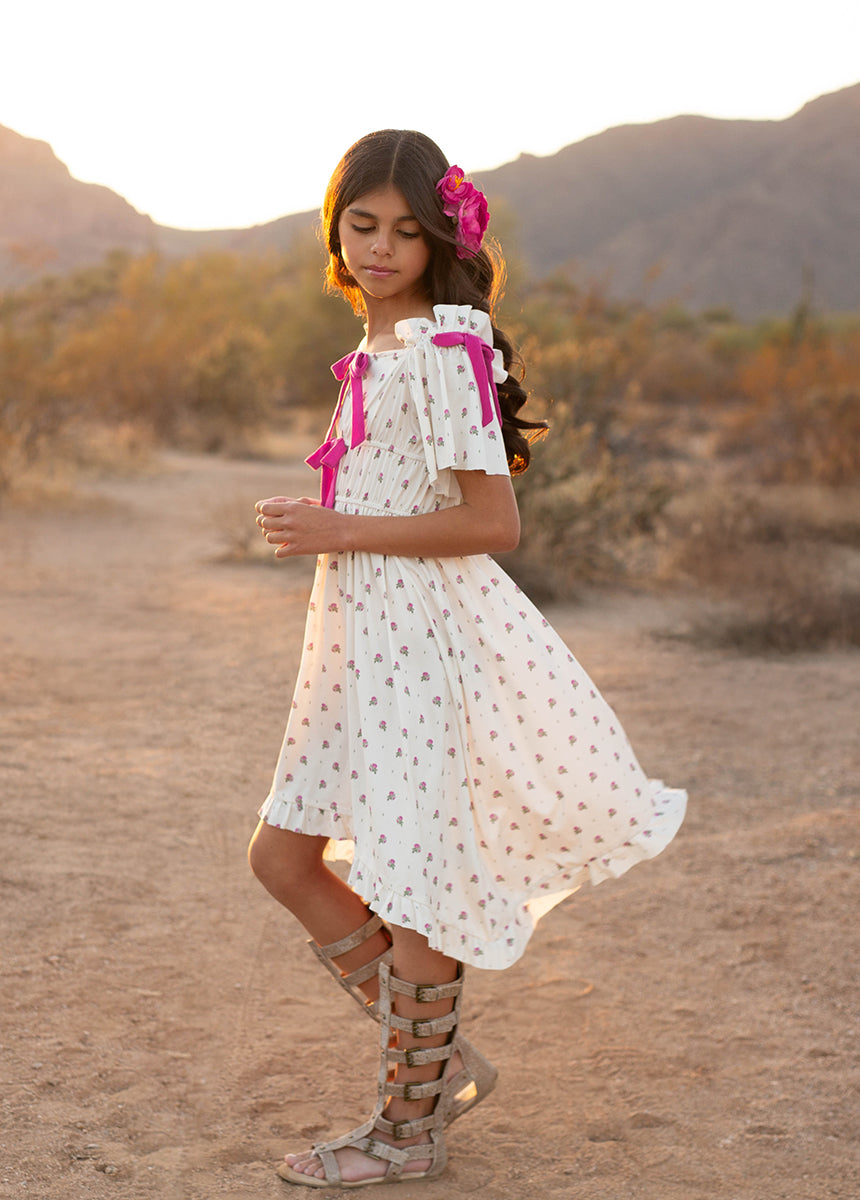 Franny Dress in Pink Floral Dot