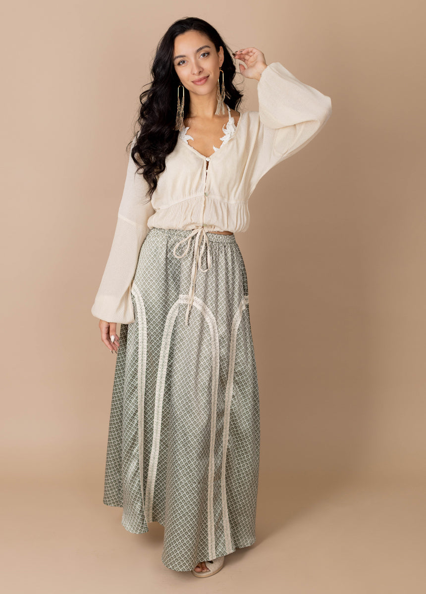 Ravina Skirt in Olive Geo
