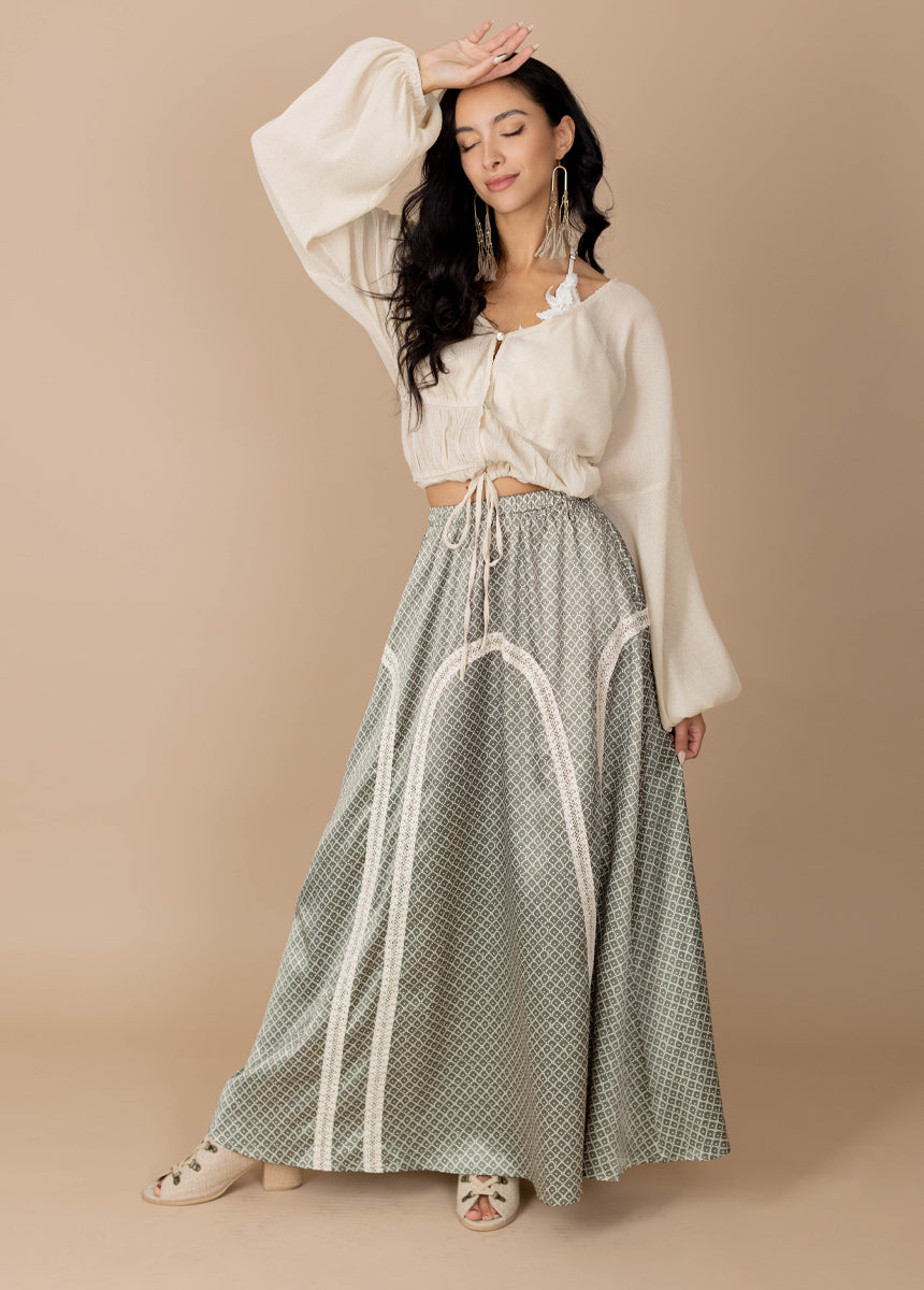 Ravina Skirt in Olive Geo