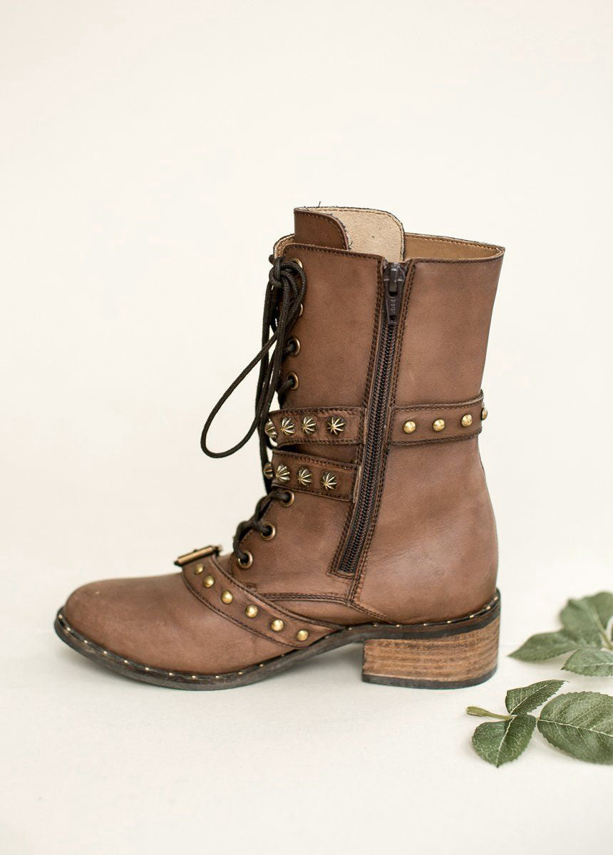 Rory Leather Combat Boot in Brown