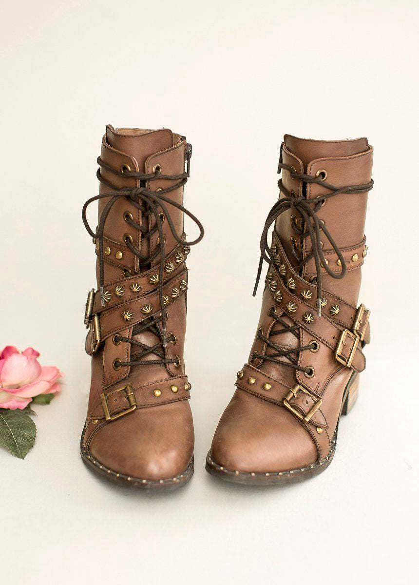 Rory Leather Combat Boot in Brown