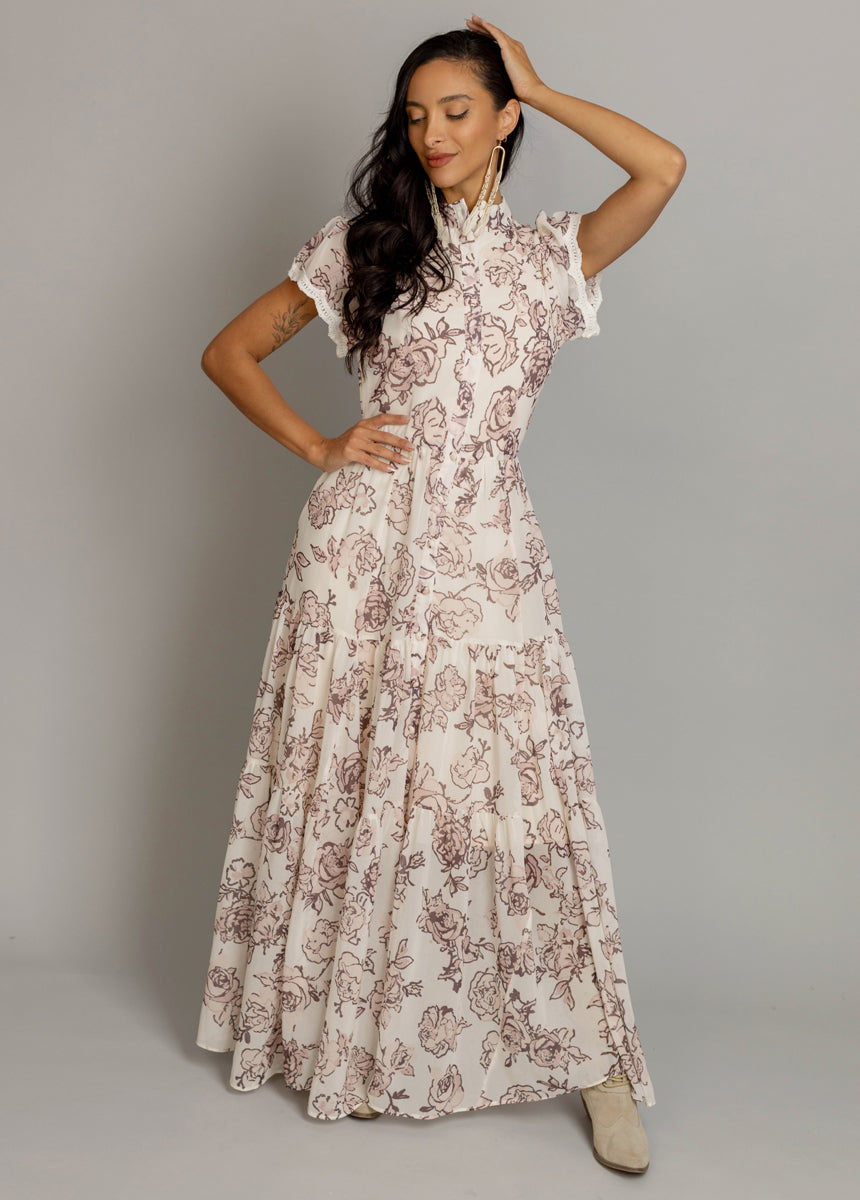Yani Dress in Cream Boho Floral