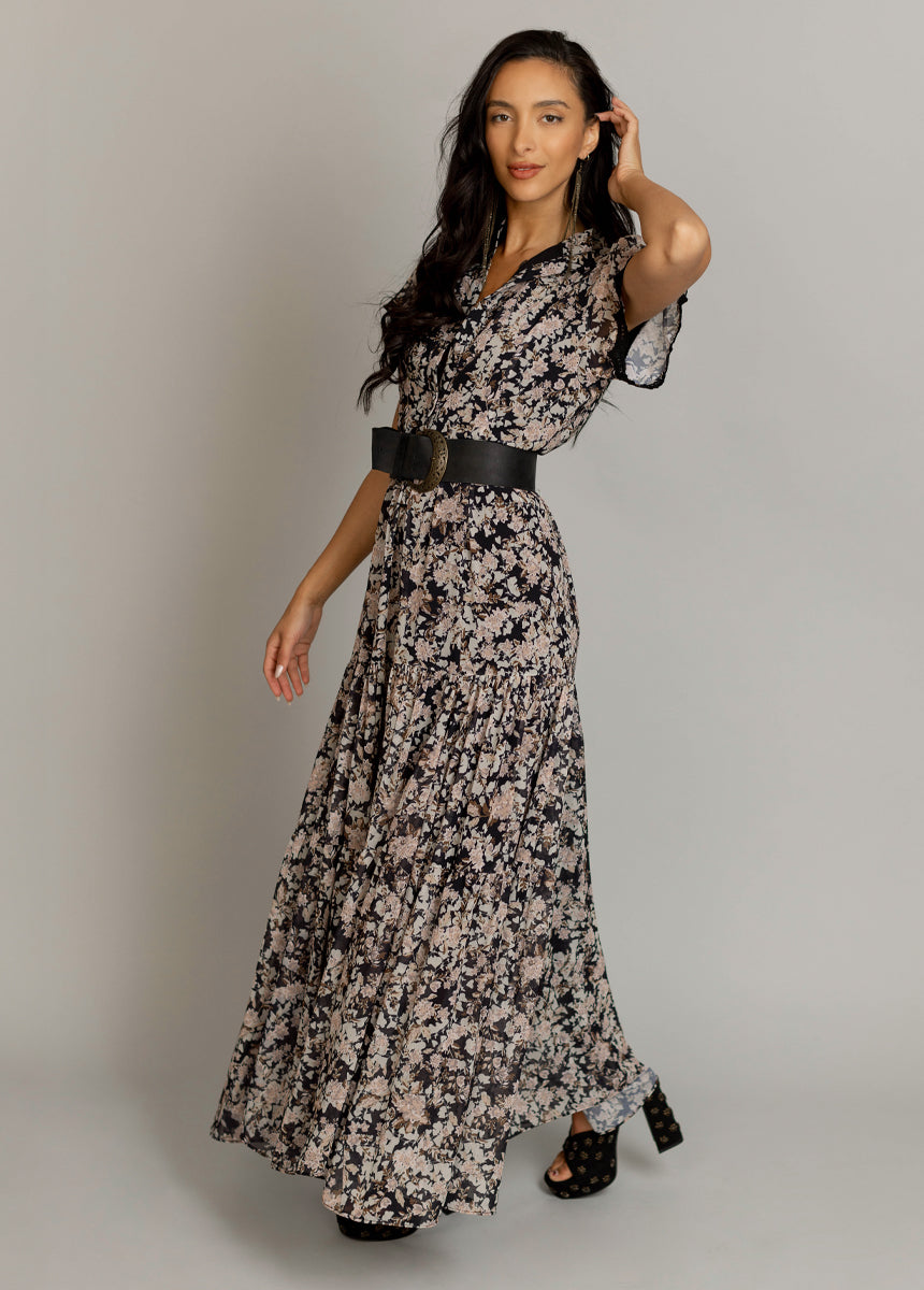 Yani Dress in Black Garden Floral
