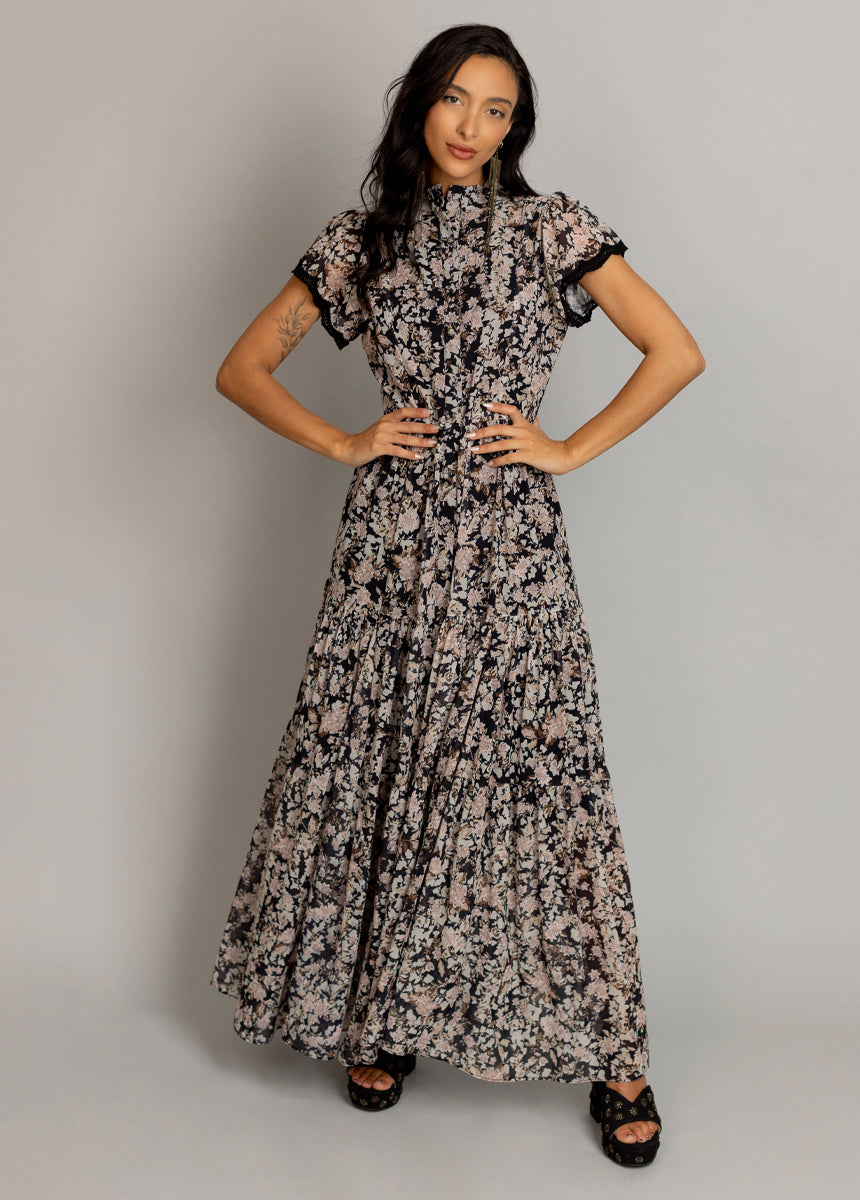 Yani Dress in Black Garden Floral