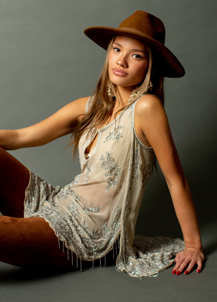 Alori Beaded Top in Silver