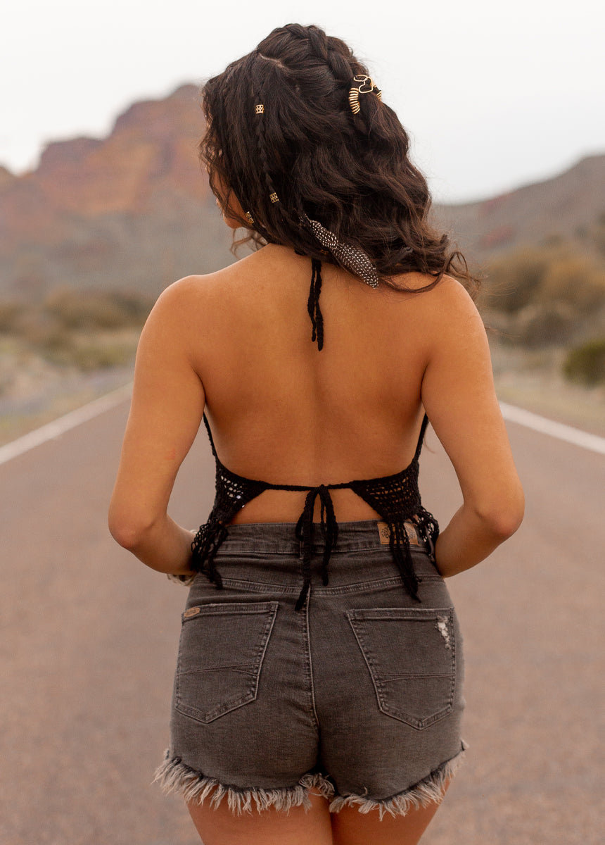 Wrenley Crochet Top in Black