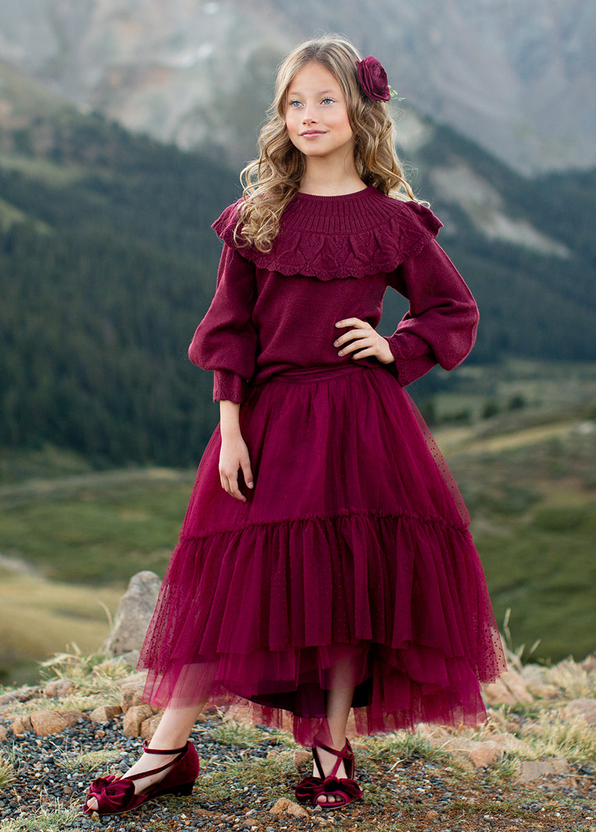 Brigitte Skirt in Burgundy Dot