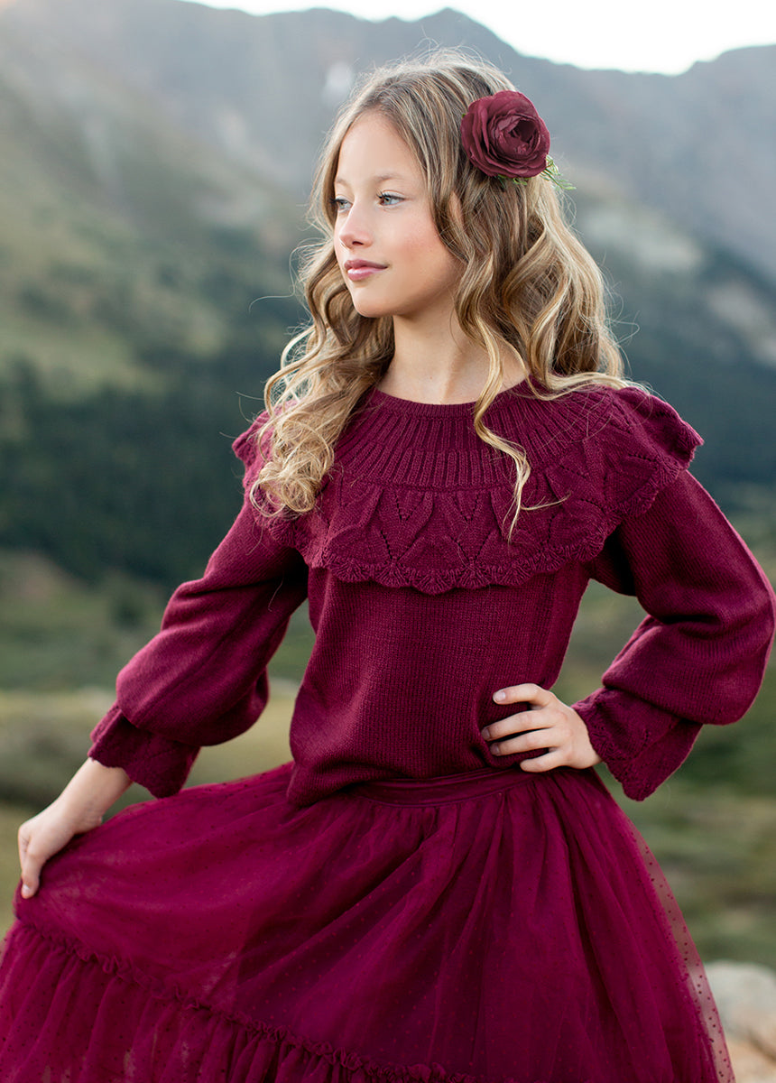 Brigitte Skirt in Burgundy Dot