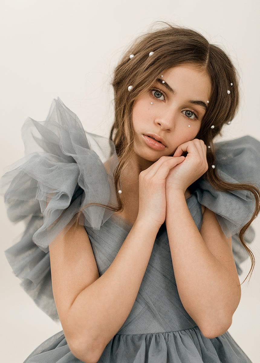 Briony Impact Dress in Dusty Blue