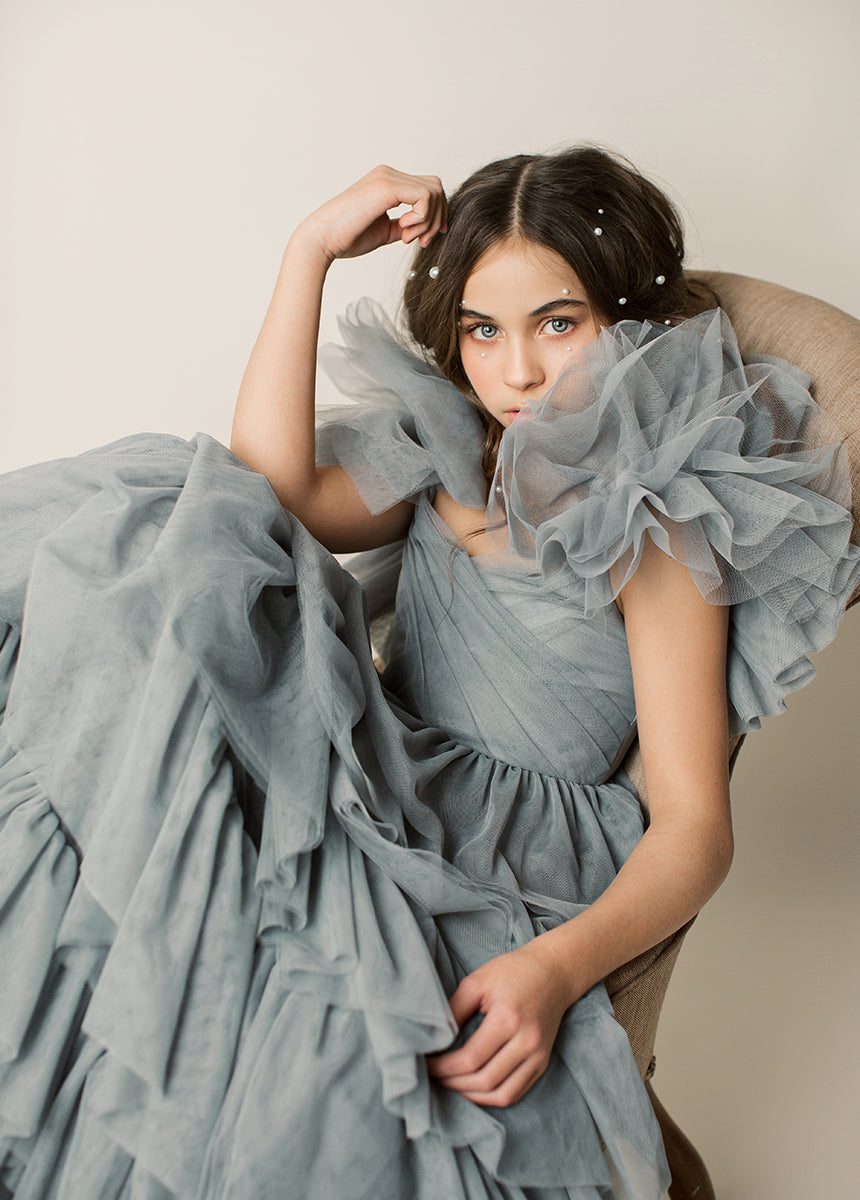 Briony Impact Dress in Dusty Blue