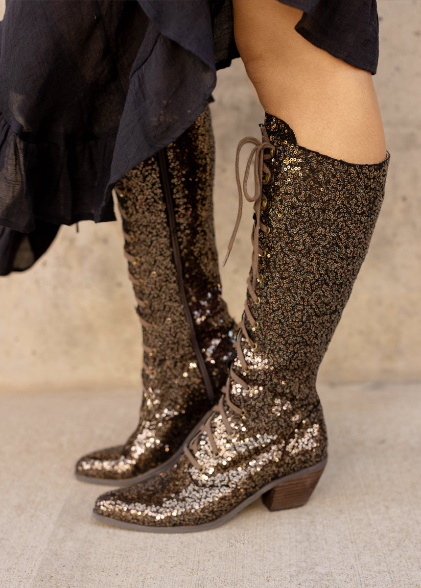 Bryce Boots in Bronze Sequin