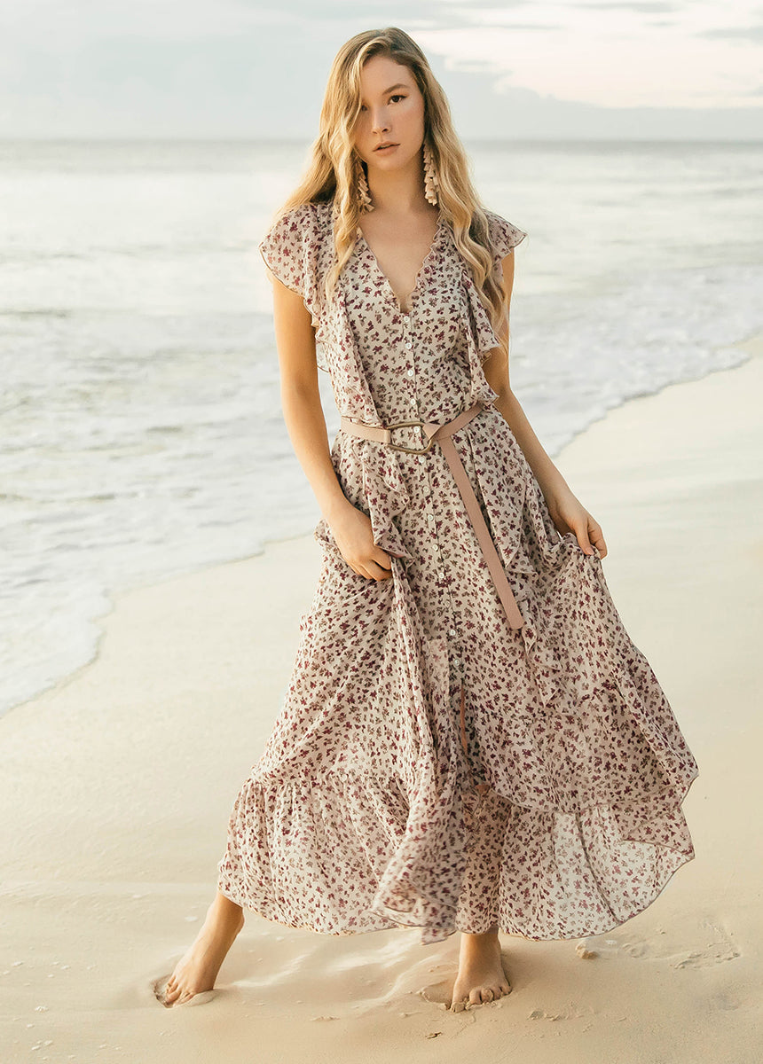 Cass Dress in Cream Ditsy Floral