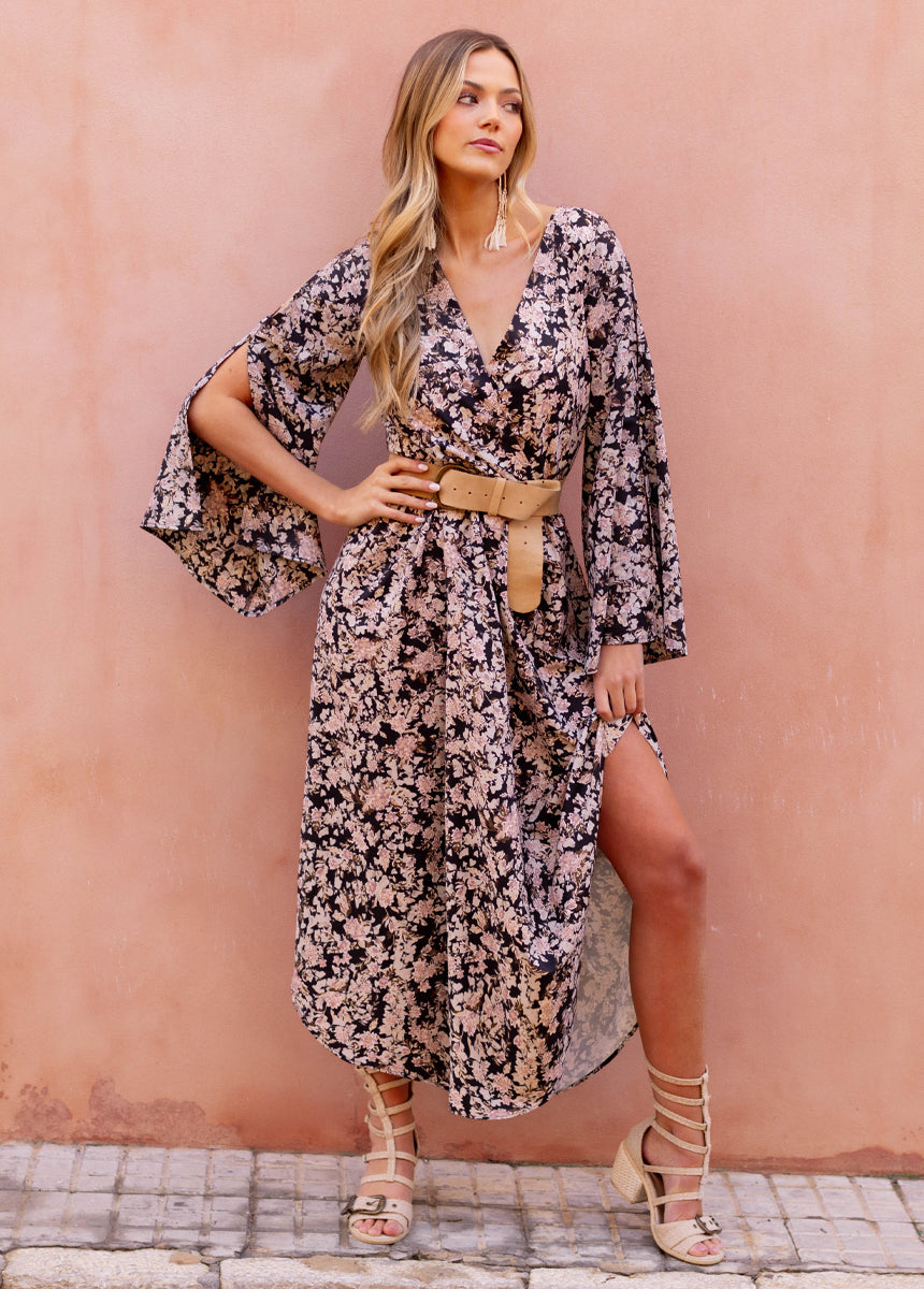 Connie Dress in Black Garden Floral