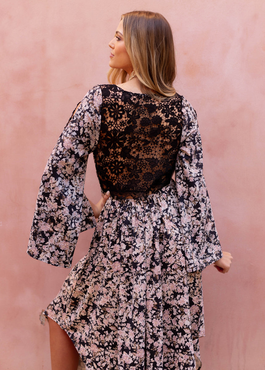 Connie Dress in Black Garden Floral