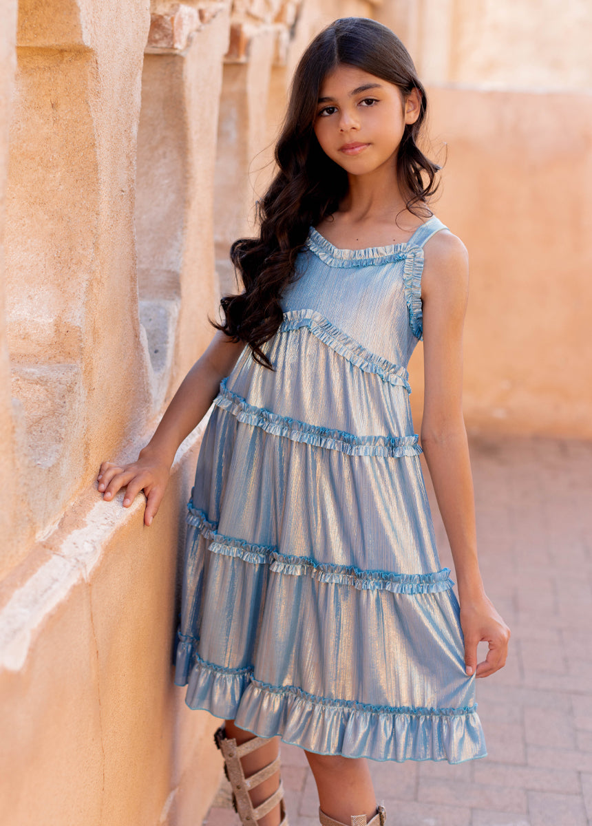 Darana Dress in Metallic Blue