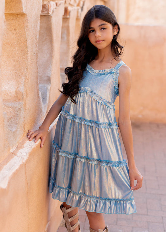 Darana Dress in Metallic Blue