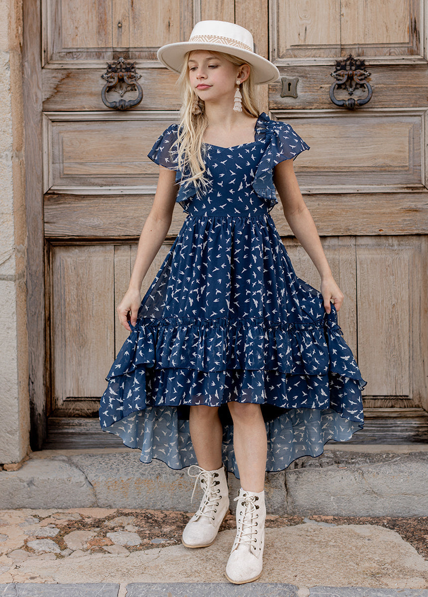 Dimia Dress Navy Bird Floral