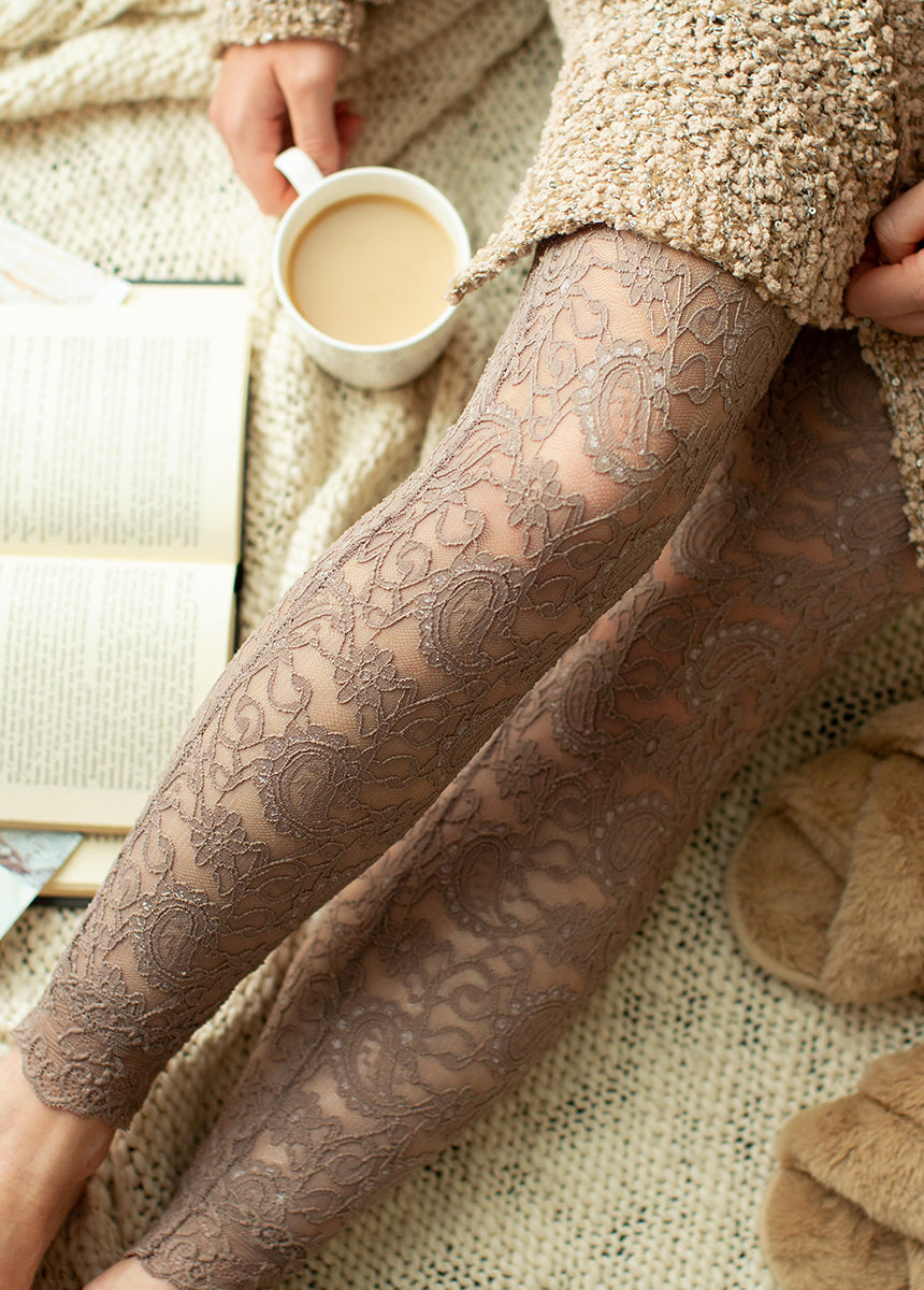 Elena Lace Leggings in Taupe