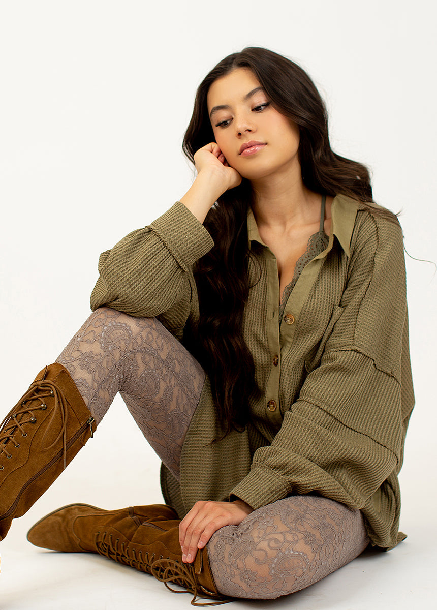 Elena Lace Leggings in Taupe