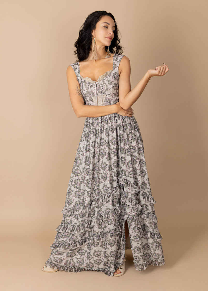 Elinda Dress in Taupe Floral