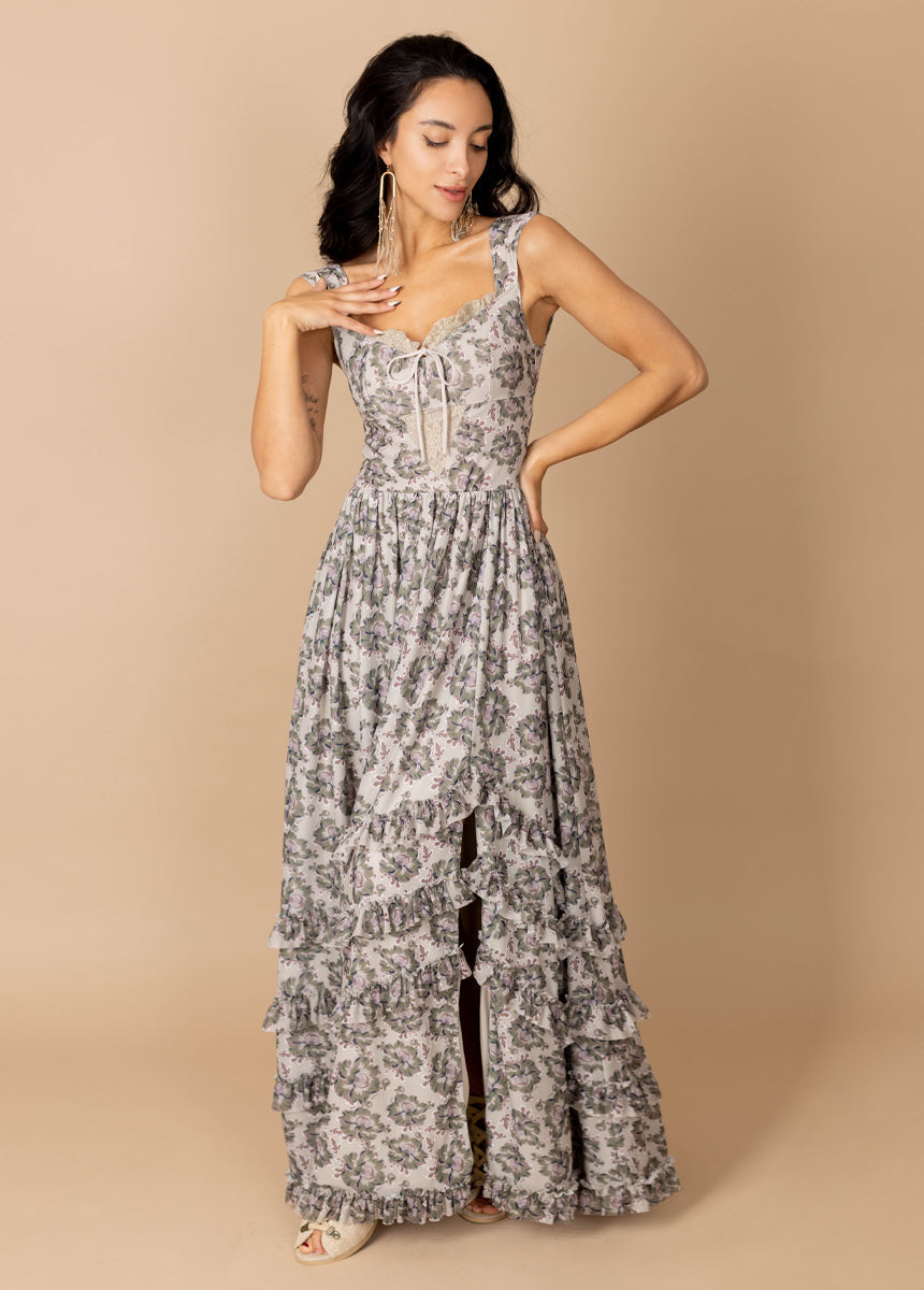 Elinda Dress in Taupe Floral