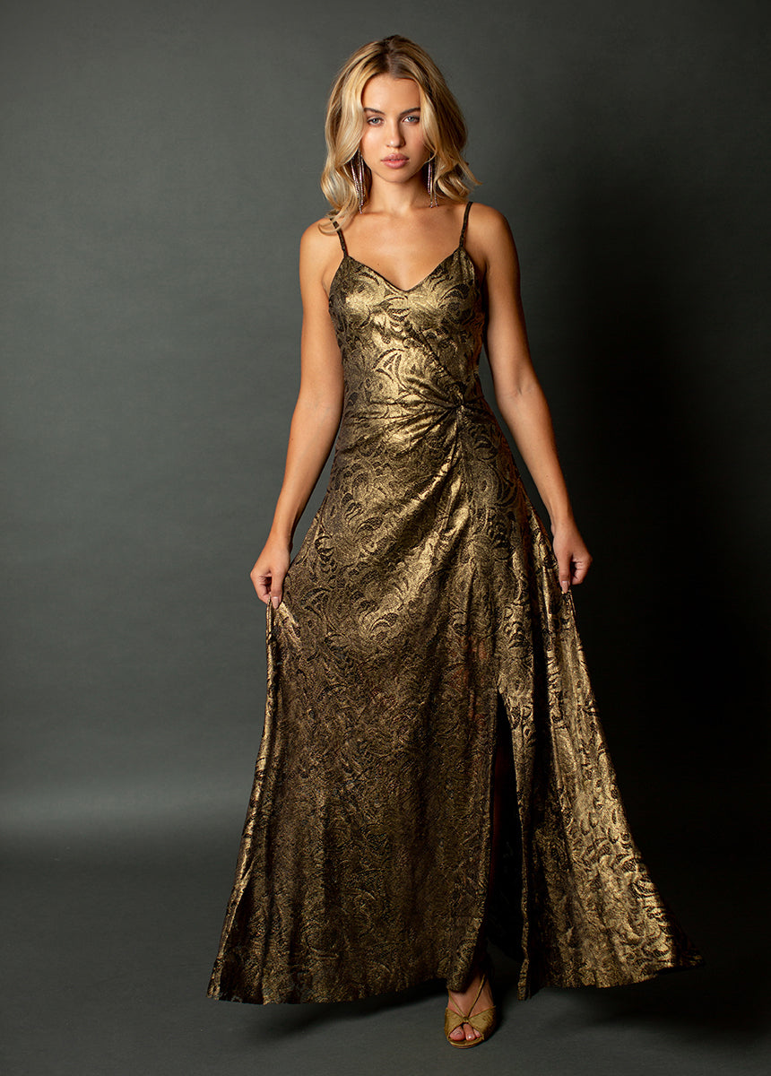Evangeline Dress in Gold Lace