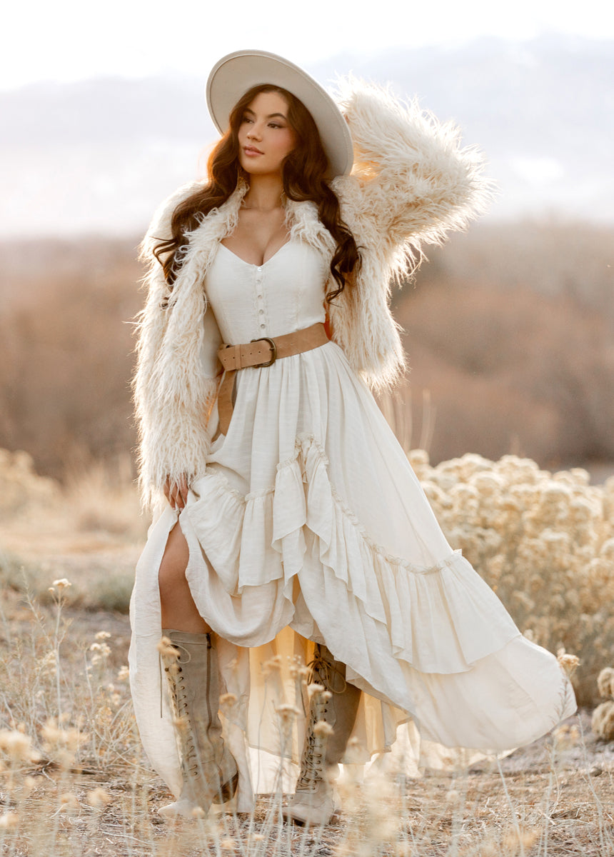 Gladys Fur Coat in Cream