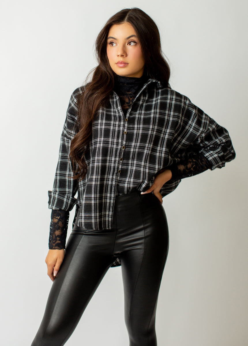 Marika Top in Black Plaid