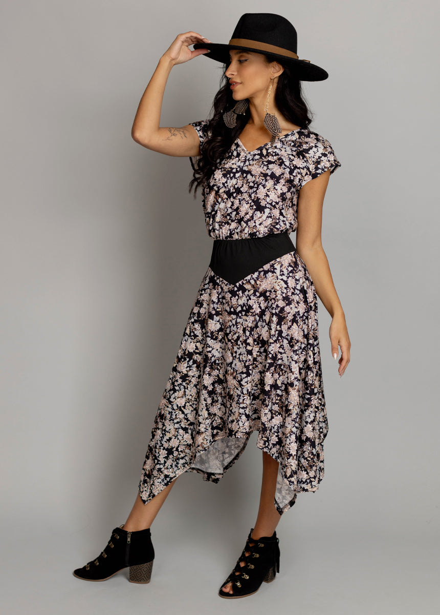 Fenly Dress in Black Garden Floral