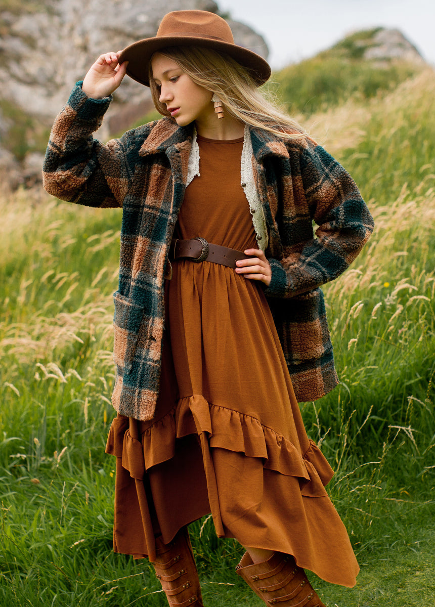 Gertrude Coat in Camel Plaid