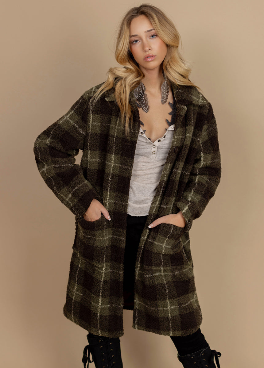 Gertie Coat in Olive Plaid