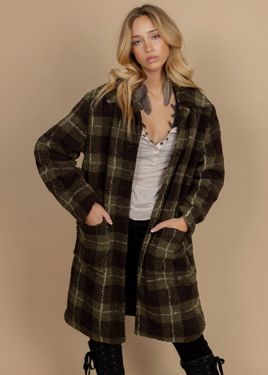 Gertie Coat in Olive Plaid