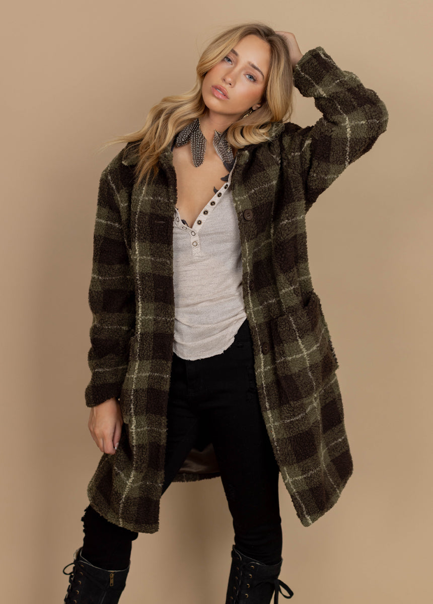 Gertie Coat in Olive Plaid
