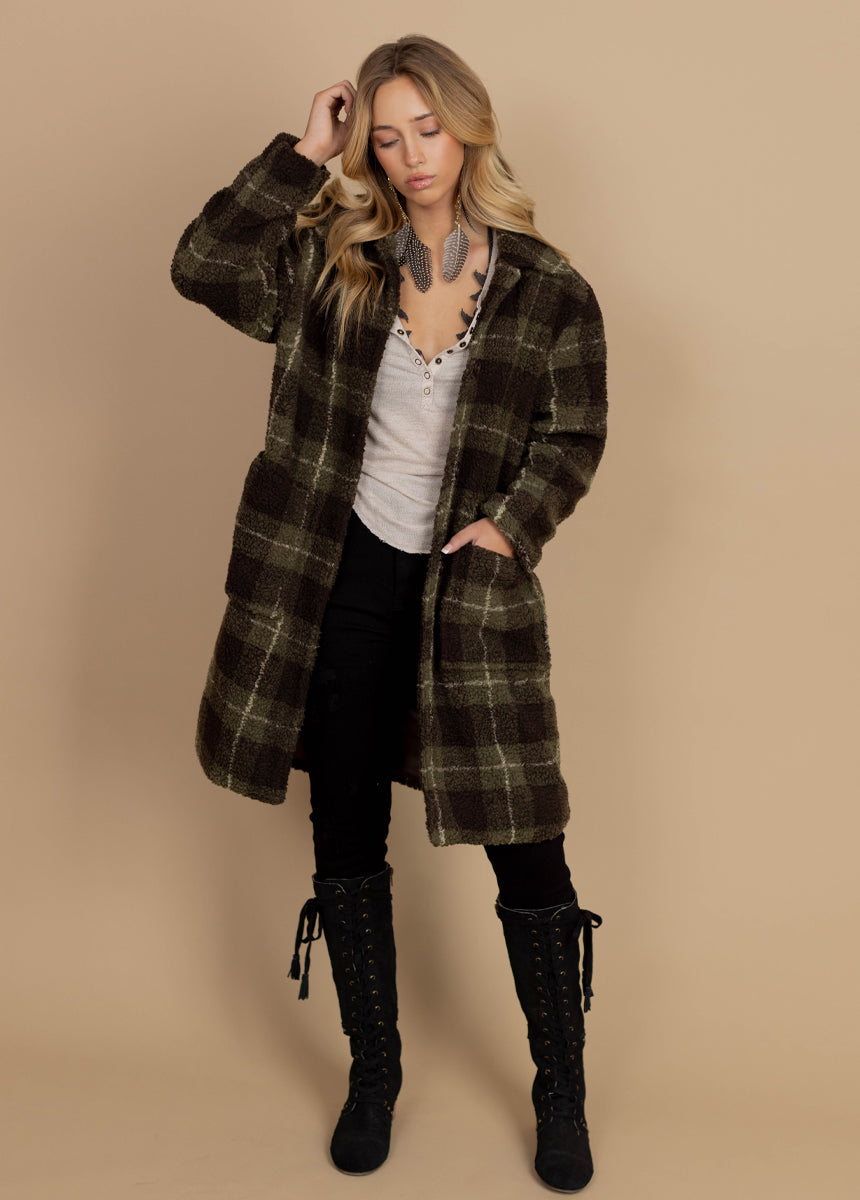Gertie Coat in Olive Plaid