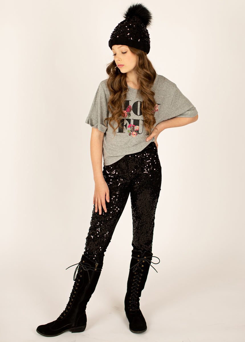 Chloe Sequins Beanie in Black